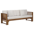 SAFAVIEH Outdoor Patio Furniture Collection - Napoli Brown & Cream Solid Wood Bench Convertible Daybed with Cushions, Versatile Patio Seating (PAT6805A)