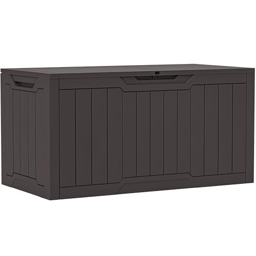 YITAHOME 100 Gallon Outdoor Storage Box, Large Water Resistant Resin Deck Box, Indoor Outdoor Lockable Storage Container for Patio, Garden, Cushions, Tools, Equipment (Dark Brown)