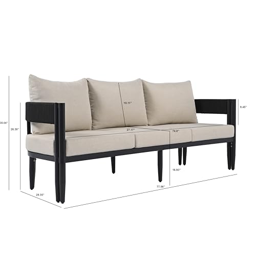 SAFAVIEH Outdoor Collection Viola Black & Taupe Curved Back 3-Seater Sofa