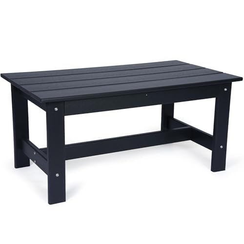 WiNVO HDPE Outdoor Coffee Table, Rectangle Patio Coffee Table, All-Weather Side Table for Balcony, Poolside, Deck, Garden, Black, 37.7''L x 20.8''D x 17.7''H