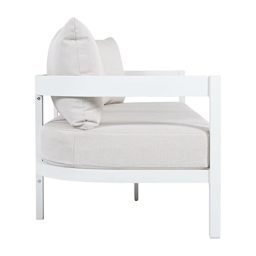 Christopher Knight Home Lula 7-Seater Patio Furniture Set with Coffee Table, 5 Piece Outdoor Conversation Set with Cushion, Aluminum Outdoor Sectional Sofa Set, White+Beige