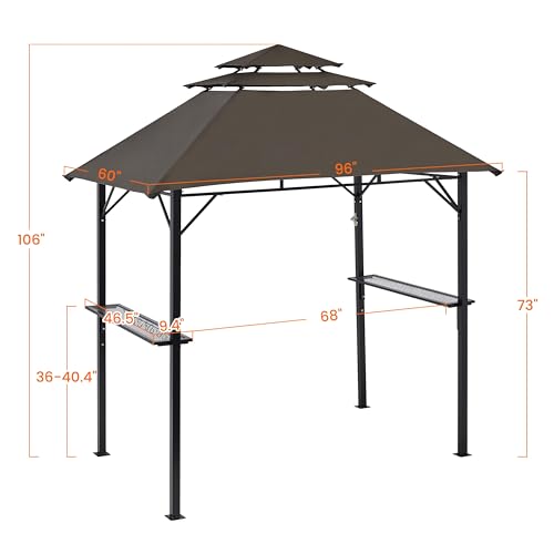 Yaheetech 8x5' Grill Gazebo, 3-Tier Outdoor BBQ Gazebo with Height-Adjustable Shelves & 10 S-Shaped Hooks & Built-in Bottle Opener, Brown