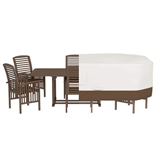 Amazon Basics Outdoor Patio Furniture Cover, Waterproof, UV Resistant, Weather Protection with Secure Straps, Large, Beige/Tan, 110" x 84"