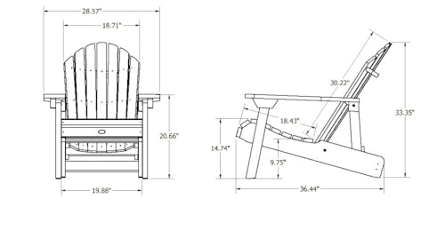 highwood Hamilton Made in the USA Folding and Reclining Adirondack Chair, Adult Size, Black