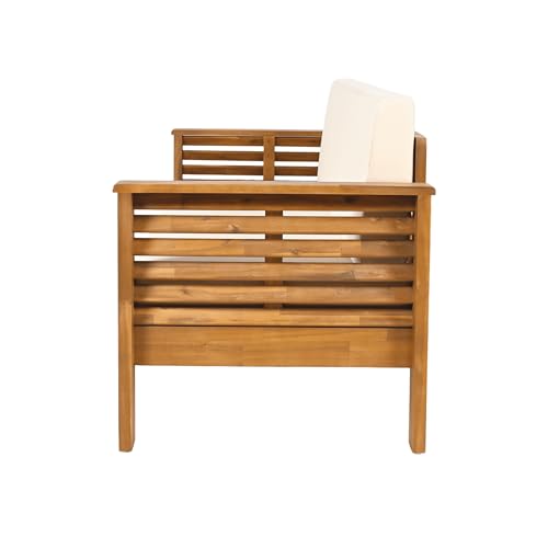 Christopher Knight Home Havets 3 Pieces Outdoor Acacia Furniture Set, Slat Panel Couch, Spacious Seating Armchair, 6" Thick Cushions Sofa and Coffee Table Set for Backyard Garden Balcony, Teak+Beige