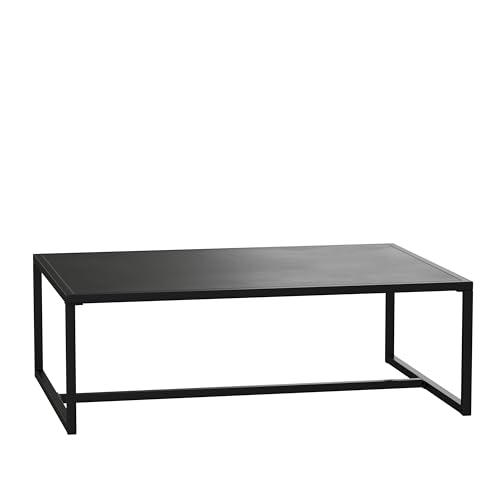 EMMA + OLIVER All-Weather Commercial Grade Indoor/Outdoor Steel Patio Coffee Table in Black