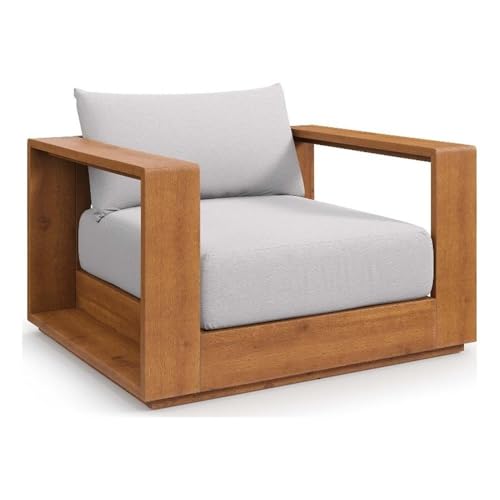 Modway Tahoe Acacia Wood Outdoor Patio Chair in Natural Light Gray with Weather-Resistant Cushions - Ideal as Club Chair or Outdoor Dining Chair