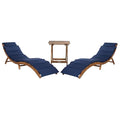 SAFAVIEH Outdoor Collection Pacifica Natural Brown Solid Wood/Navy Cushion 3-Piece Chaise Lounge Set with Table (PAT7020C)