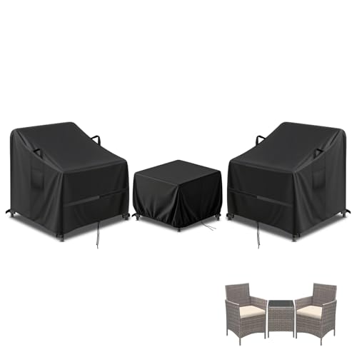 Hiticover Covers for Devoko/Greesum 3 Pieces Patio Furniture Sets Rattan Wicker Chairs with Table,Waterproof Patio 3 Piece Bistro Set Cover, Outdoor Cover for Small Table and Chairs Set of 2