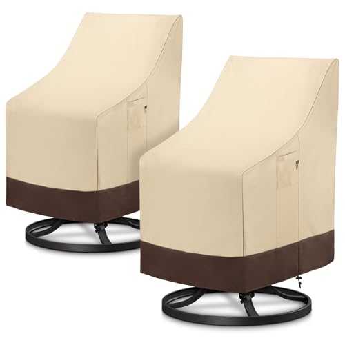 Arcedo Outdoor High Back Chair Covers Waterproof, Heavy Duty Stackable Dining Swivel Chair Covers, All Weather Resistant Patio Furniture Cover, 29”W x 30”D x 42”H, 2 Pack, Beige & Brown