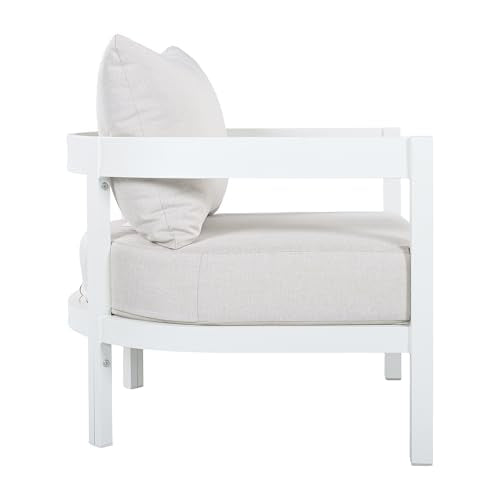 Christopher Knight Home Lula 7-Seater Patio Furniture Set with Coffee Table, 5 Piece Outdoor Conversation Set with Cushion, Aluminum Outdoor Sectional Sofa Set, White+Beige