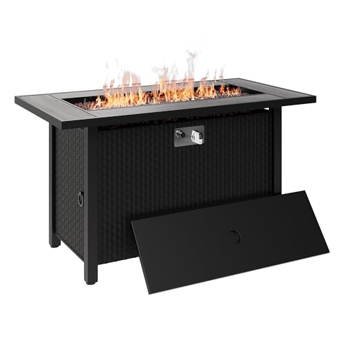 45 inch Propane Fire Pit Table, 50,000 BTU Outdoor Gas Fire Pit Table with Lid, Waterproof Cover, Rectangle Gas Firepit Table for Garden/Patio