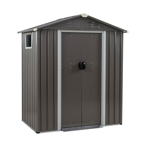 Vongrasig 5 x 3 x 6 FT Outdoor Storage Shed, Metal Tool Shed Clearance Garden Steel Shed with Side Window and Lockable Door Waterproof Tool Shed for Backyard Patio, Lawn (Gray)