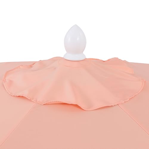 JONATHAN Y Collins 9 ft. Bohemian Fringe Outdoor Patio Umbrella with Crank Lift and Tilt, Scalloped UV-Resistant Market Sunshade for Pool and Deck, Coral Pink, White Pole UMB1001J