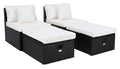 SAFAVIEH Outdoor - Pramla Settee and Ottoman Set - Black & Beige - Steel Frame with Cushion - Coastal Storage Design - Ideal for Patio, Deck, Porch, Backyard (PAT7515A)