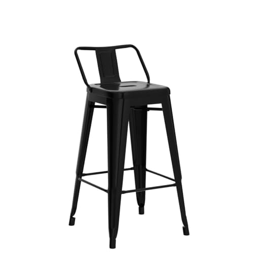Yaheetech Bar Stools Set of 4, Metal Counter Height Chairs, 30 Inch Industrial Kitchen Stools with Backrest and Footrest for Indoor/Outdoor, Matte Black