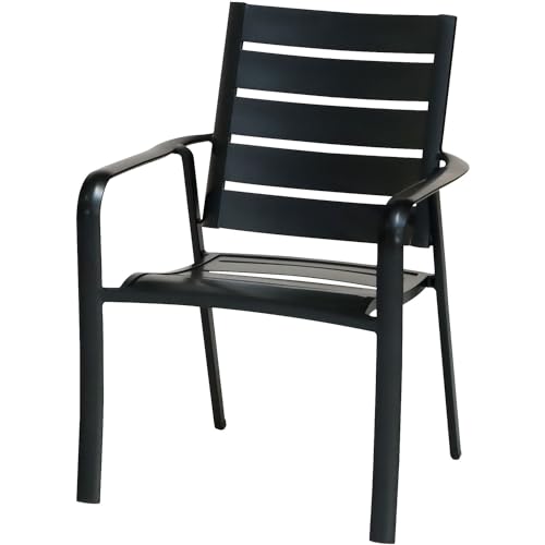 Hanover Cortino 5-Piece All-Weather Outdoor Commercial Grade Aluminum Dining Set, 4 Slat Back Chairs and 38" Slat Table