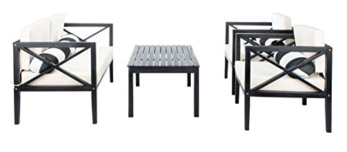 Safavieh Outdoor Nunzio Black and Beige 4-Piece Patio Set (Pillows Included)
