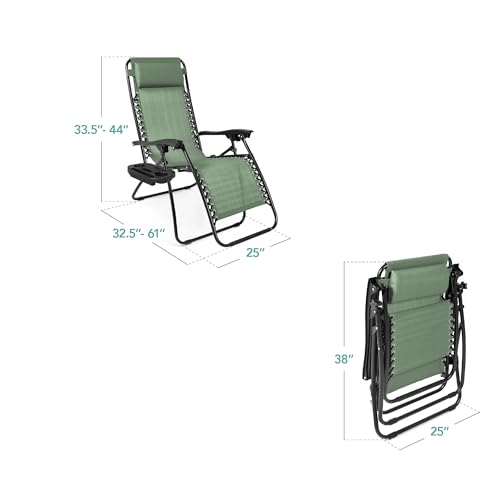 Best Choice Products Set of 2 Adjustable Steel Mesh Zero Gravity Lounge Chair Recliners w/Pillows and Cup Holder Trays - Sage Green