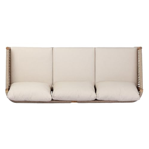 Christopher Knight Home Bubi 5-Seater Patio Furniture Set with Cushion, 4 Piece Outdoor Acacia Wood Conversation Set, Sold Wood Outdoor Sectional Sofa Set with Coffee Table, Teak+Beige