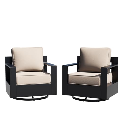 Qsoer Aluminum Patio Swivel Chair - Outdoor Swivel Rocking Chair with 6" Thick Removable Cushions, All-Weather Metal Frame, Deep Setting for Garden, Poolside and Porch