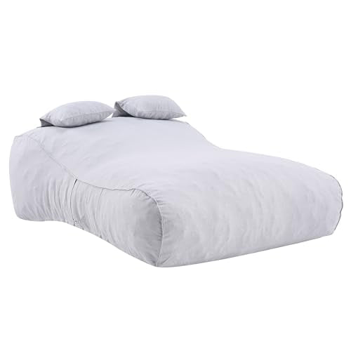 Christopher Knight Home Lemoore Giant Bean Bag Chair for Adults and Kids, Two-seat Bean Bag Sofa with Headrest Pillow, Outdoor Comfy Reading Chair, Patio Lounge Sofa for Poolside Garden, Gray