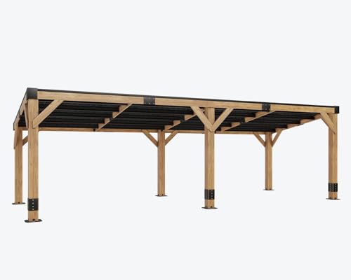 AMERLIFE 10 x 20 FT Spruce Wood Hardtop Gazebo with Sloped Galvanized Steel Roof, Heavy Duty Outdoor Pergola with Bar Shelf for Grill, BBQ, Patio, Backyard, Garden