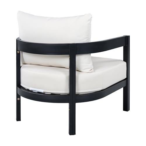 Christopher Knight Home Lula Aluminum Lounge Chair Outdoor Set of 2 with Removable Cushion, Metal Frame Patio Accent Chair, Patio Garden Comfy Reading Chair, Beige+Black