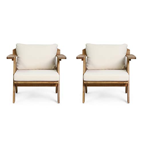 Christopher Knight Home Arcola Outdoor Club Chair with Cushion - Acacia Wood - Teak/Beige (Set of 2)