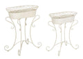 SAFAVIEH Outdoor Patio Furniture - Hendrick Pearl White Planter Set of 2, Decorative Metal Planter Stands for Patio, Deck, Garden, Indoor Outdoor Use (PAT5026A)