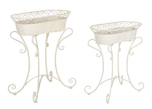 SAFAVIEH Outdoor Patio Furniture - Hendrick Pearl White Planter Set of 2, Decorative Metal Planter Stands for Patio, Deck, Garden, Indoor Outdoor Use (PAT5026A)