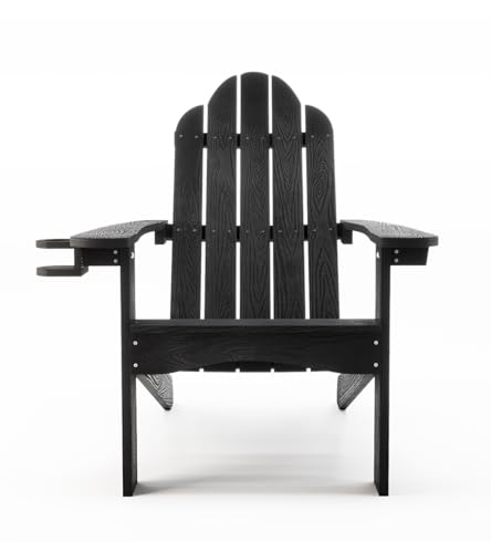 LUE BONA HDPS Adirondack Chairs Set of 4, Long-Lasting All-Season Outdoor Patio Chairs, Hidden Cup Holder, 350 LBS, Black