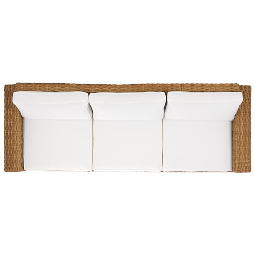 SAFAVIEH Couture Outdoor - Margarita Wicker Sofa - Brown & White - Performance Linen & Aluminum Frame - Ideal for Patio, Deck, Porch, Backyard, 94.5"W x 33.5"D x 27.2"H (CPT2102A)