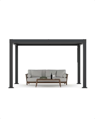 Garveelife All-Aluminum Louvered Pergola 10 ft x 12 ft, Outdoor Pergola with Adjustable Louvered Roof, Reinforced Aluminum Frame, Integrated Drainage System, Hardtop Gazebo for Patio, Deck, Gray
