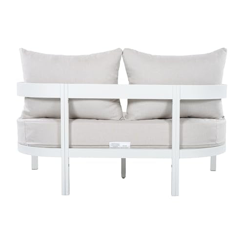 Christopher Knight Home Lula 7-Seater Patio Furniture Set with Coffee Table, 5 Piece Outdoor Conversation Set with Cushion, Aluminum Outdoor Sectional Sofa Set, White+Beige