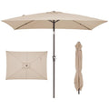 JEAREY 6.5x10 ft Rectangular Patio Umbrellas Rectangle Outdoor Umbrella with Push Button Tilt and Crank, Market Table Umbrella 6 Sturdy Ribs UV Protection for Poolside Garden Backyard Deck, Beige