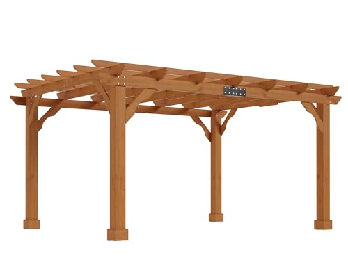 Jocisland 10x12 FT Premium Cedar Wood Pergola with Trellis Roof & Weather-Resistant Support, Outdoor Pergola Kit with Stakes, Garden Gazebo for Patio, Backyard & Events, Reddish-Brown