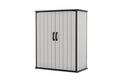 Keter Premier Tall 4.6x5.6 ft Resin Outdoor Storage Shed, Backyard Garden Shed with Shelving Brackets for Tools, Patio Furniture, Pool & Bike Storage, Grey & Black, 62 cu. ft Capacity