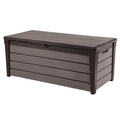 Keter Outdoor Storage Deck Box, for Patio, Backyard & Garden, Brushwood, 120 Gal, Brown - Lockable, Organizing, and Waterproof Plastic Container Bench