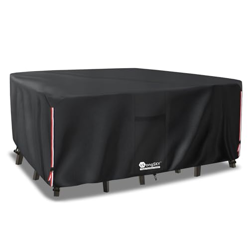 LSongSKY Outdoor Furniture Covers Waterproof,600D Heavy Duty Patio Furniture Covers for 6/7/8 PCS Sets Sectional Sofa Couch Rocking Swivel Chairs Ottomans Coffee Table,111L x 74W x 28H inch Black