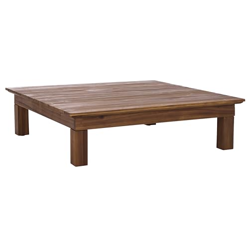 SAFAVIEH Outdoor Patio Furniture Collection - Napoli Teak Brown & Cream Solid Wood 4-Piece Sectional Sofa Set with Coffee Table, Durable Cushions, Modern Outdoor Seating (PAT6806A)