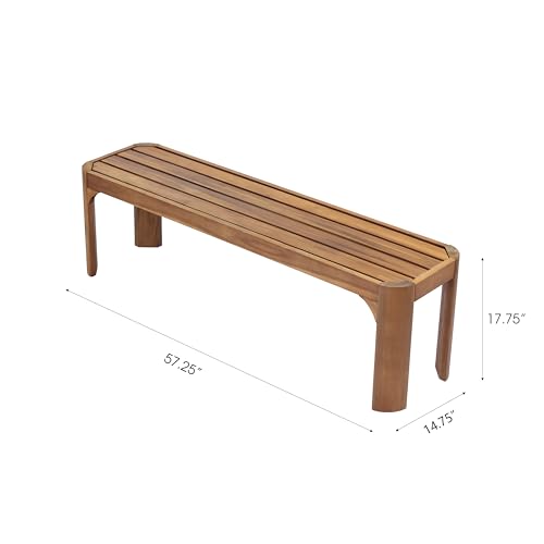 Christopher Knight Home Outdoor Acacia Wood Bench 57.25", Patio Bench Seating for 2-3 People, Solid Wood Garden Bench with Slatted Seat for Patio Deck Backyard Entryway, Teak