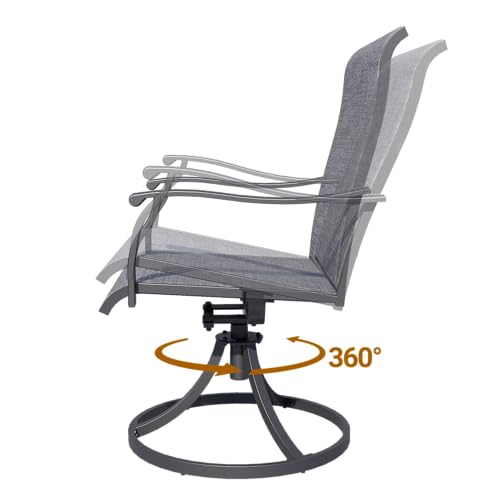 bigget Outdoor Dining Set with Swivel Chairs Set for 4, 5 Piece Modern Outdoor Patio Table and Chairs 450LBS Highback, Powder-Coated Black Wrought Iron Square Table Set for Outside, Grey