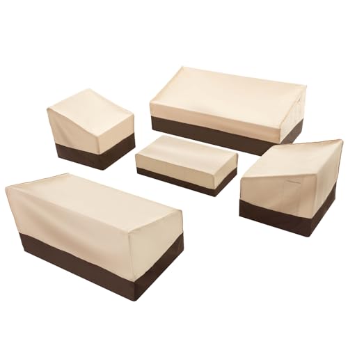 Loriano Patio Furniture Cover Set, 5 Piece Outdoor Furniture Cover Waterproof, 600D Heavy Duty Lawn Patio Set Covers