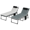 Outsunny Chaise Lounge Chair Outdoor Set of 2, 5-Position Adjustable Outdoor Pool Lounge Chairs, Folding Tanning Chair Beach Lounger with Cushion, Headrest, Side Pocket for Patio, Yard, Black/Gray