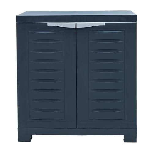 Sunnydaze 25.5" H Resin Garage Storage Cabinet - Garage Cabinet with Adjustable Shelf - Freestanding Utility Storage for Laundry Room, Office, Basement - Charcoal