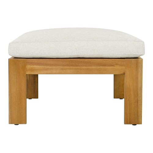 Christopher Knight Home Kayahs 3 Pieces Acacia Wood Furniture Set, Patio Conversation Sofa with Coffee Table and Ottoman, Outdoor 3-Seater Sofa Set for Backyard Balcony Gardern, Teak Finish+Beige