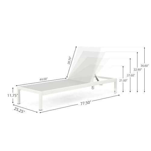 Christopher Knight Home Set of 2 Berton Outdoor Mesh Seat Chaise Lounge Chairs, Patio Adjustable Aluminum Frame Single Lounge Sofa, Poolside/Garden/Backyard Seating, All-Weather Furntiure, Gray+White