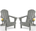 Ciokea Folding Adirondack Chair 2 Pack, Patio Adirondack Chair Weather Resistant, Plastic Fire Pit Chair with Cup Holder, Lawn Chair for Outdoor Porch Garden Backyard Deck (Grey)