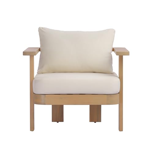 Christopher Knight Home Zunzi 8-Seater Patio Furniture Set with Removable Cushion, 5 Piece Outdoor Acacia Wood Conversation Set, Wooden Outdoor Sectional Sofa Set with Coffee Table, Cream+Light Teak